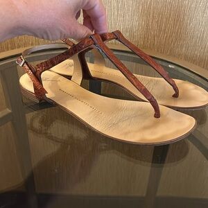 Giuseppe Zanotti Design cognac brown leather croc print embossed  sandals 37